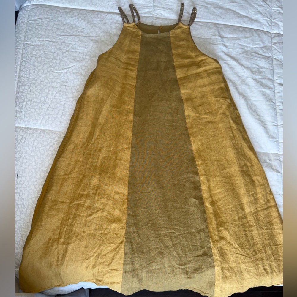 Zara Gold Sleeveless Halter Midi Dress Casual A-line